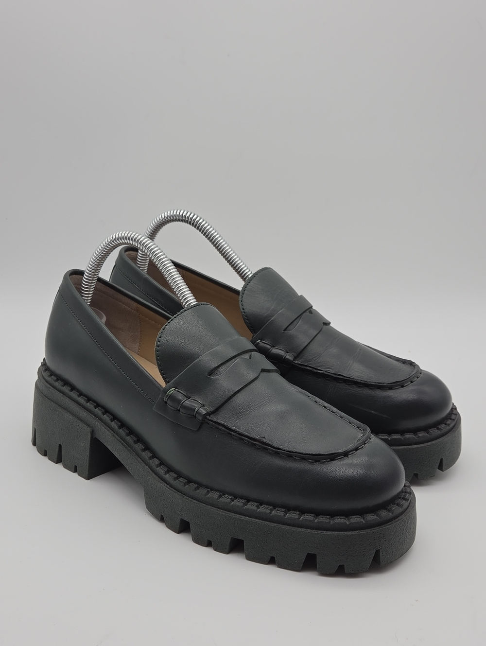 Free People Lyra Lug Sole Platform Leather Loafers Dark Green Size 7.5 - Picture 3 of 10